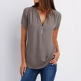 thumbnail image 1 of Teissuly Women's Summer Short Sleeve Zip Casual Tunic V-Neck Rollable Blouse Tops, 1 of 6