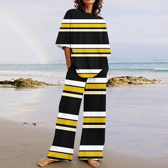 Teissuly Women's Summer Suit Fashion Short Printing Color Trousers Casual Two-Piece Suit