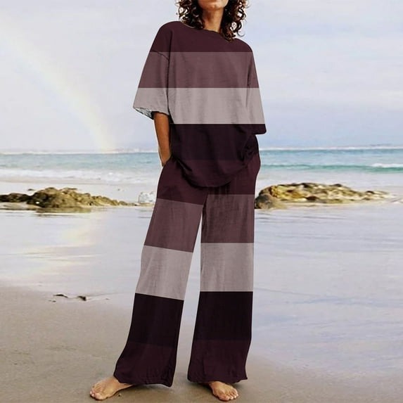 Teissuly Women's Summer Suit Fashion Short Printing Color Trousers Casual Two-Piece Suit