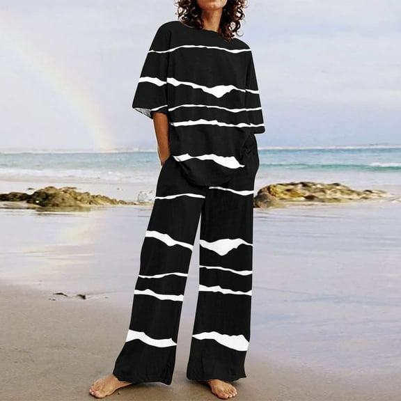 Teissuly Women's Summer Suit Fashion Short Printing Color Trousers Casual Two-Piece Suit