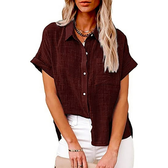 Teissuly Women's Tops Fashion Solid Button Shirt Female V-Neck Loose T-shirt Blouse Tops