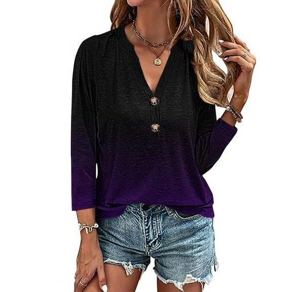 Teissuly Women's Tops Fashion Solid Button Shirt Female V-Neck Loose T-shirt Blouse