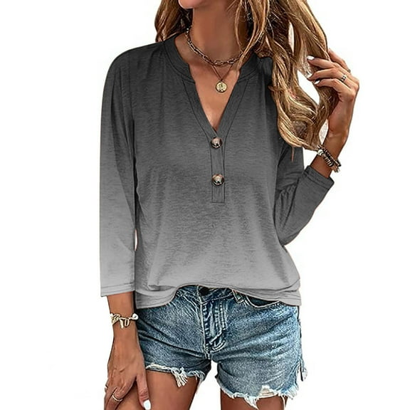 Teissuly Women's Tops Fashion Solid Button Shirt Female V-Neck Loose T-shirt Blouse