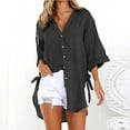 thumbnail image 1 of Teissuly Women's Tops Single Breasted Long Sleeve Shirt Tops Loose Lapel With Poket Shirt Blouse, 1 of 5