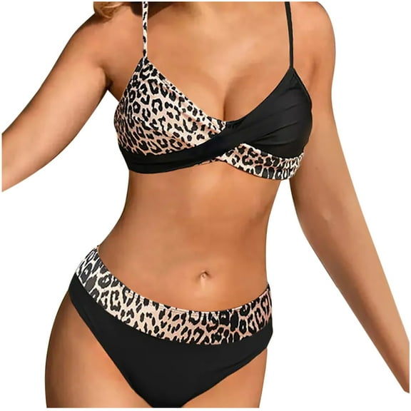 Teissuly Women's Two Piece Set Swimsuits Leopard Print Swimwear Beachwear