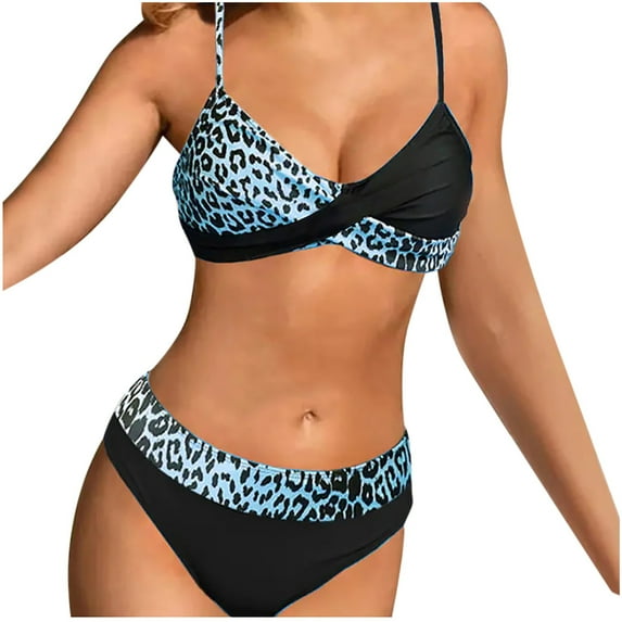Teissuly Women's Two Piece Set Swimsuits Leopard Print Swimwear Beachwear