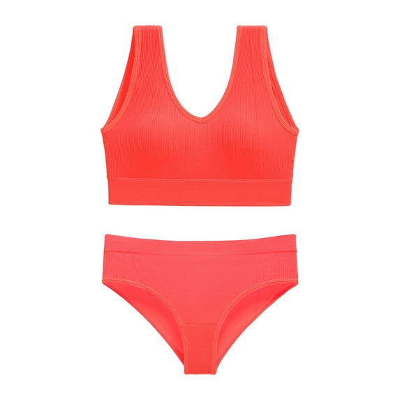 Teissuly Women's Underwear Without Steel Rings Sports Suspender Sexy Bra Tank Top Pants Set