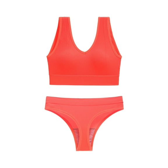 Teissuly Women's Underwear Without Steel Rings Sports Suspender Sexy Bra Tank Top Pants Set