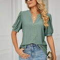 thumbnail image 1 of Teissuly Women's V- Neck Hollow Out Recreational Short Sleeve Tops, 1 of 6