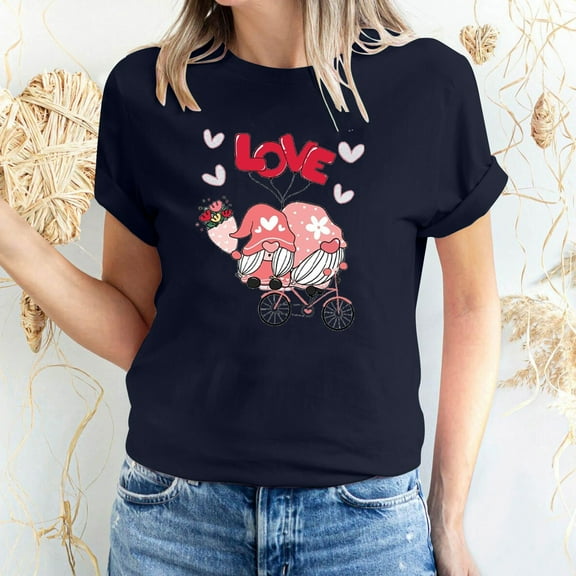 Teissuly Women's Valentine's Day Love Printed Short Sleeved T-shirt Top Short Sleeved Round Neck Top/Shirt