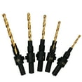 thumbnail image 1 of Teissuly Wood Countersink Drill Bit Set 5 Sizes #6 to #14 Set Countersink HSS M2 Tapered Drill Bits, Quick Change 1/4" Hex Shank Countersink bit, 1 Allen Wrench, Bits Secured with Pin, 1 of 7