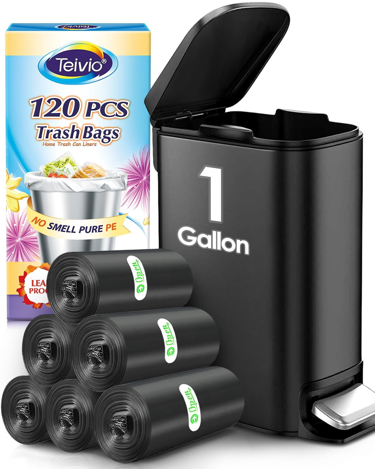 Def Box Garbage Teivio 1 Gallon(Fit 1-1.2 DEF29 Gal) 120 Counts Strong Trash Bags 1 ...