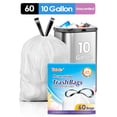 thumbnail image 1 of Teivio 10 Gallon Drawstring Trash Bags 60 Counts Medium Kitchen Garbage Bags fit 30-35 Liter Garbage Bin, Large Trash Can Liners for Home, Office, Light Residential Waste Outdoor Lawn Bags, White, 1 of 7