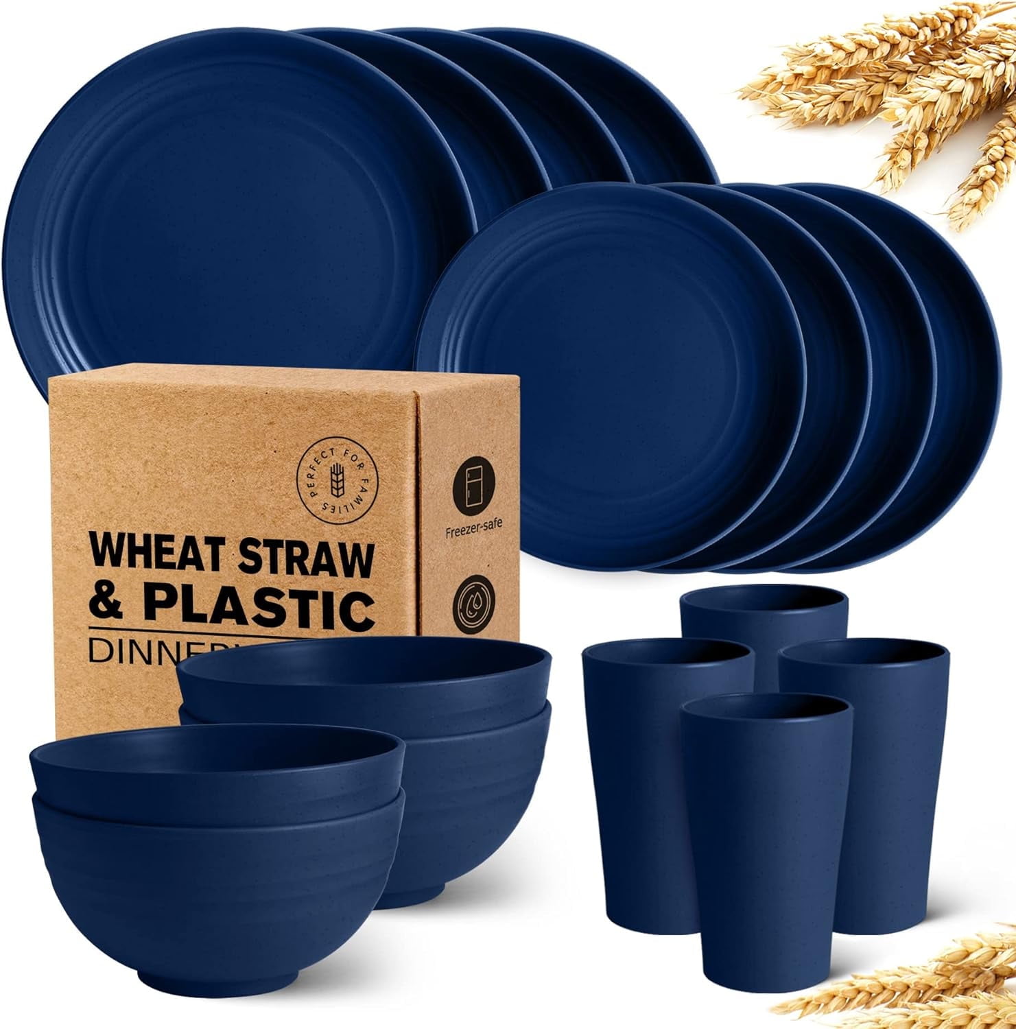 Teivio 16Piece Kitchen Plastic Wheat Straw Dinnerware Set, Service for