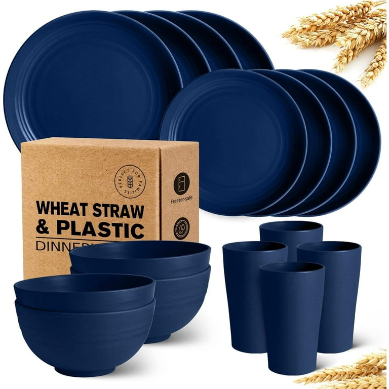Teivio 16-Piece Plastic Wheat Straw Dinnerware Set, Plates, Bowls