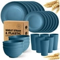 thumbnail image 1 of Teivio 24-Piece Kitchen Wheat Straw Dinnerware Set, Service for 6, Dinner Plates, Dessert Plate, Cereal Bowls, Cups, Unbreakable Plastic Outdoor Camping Dishes, Dark Blue, 1 of 6