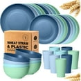 thumbnail image 1 of Teivio 32-Piece Kitchen Plastic Wheat Straw Dinnerware Set, Service for 8, Dinner Plates, Dessert Plate, Cereal Bowls, Cups, Unbreakable Colorful Plastic Outdoor Camping Dishes, Sky Multicolor, 1 of 6