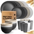 thumbnail image 1 of Teivio 32-Piece Kitchen Plastic Wheat Straw Dinnerware Set, Service for 8, Dinner Plates, Dessert Plate, Cereal Bowls, Cups, Unbreakable Colorful Plastic Outdoor Camping Dishes, Stone, 1 of 5