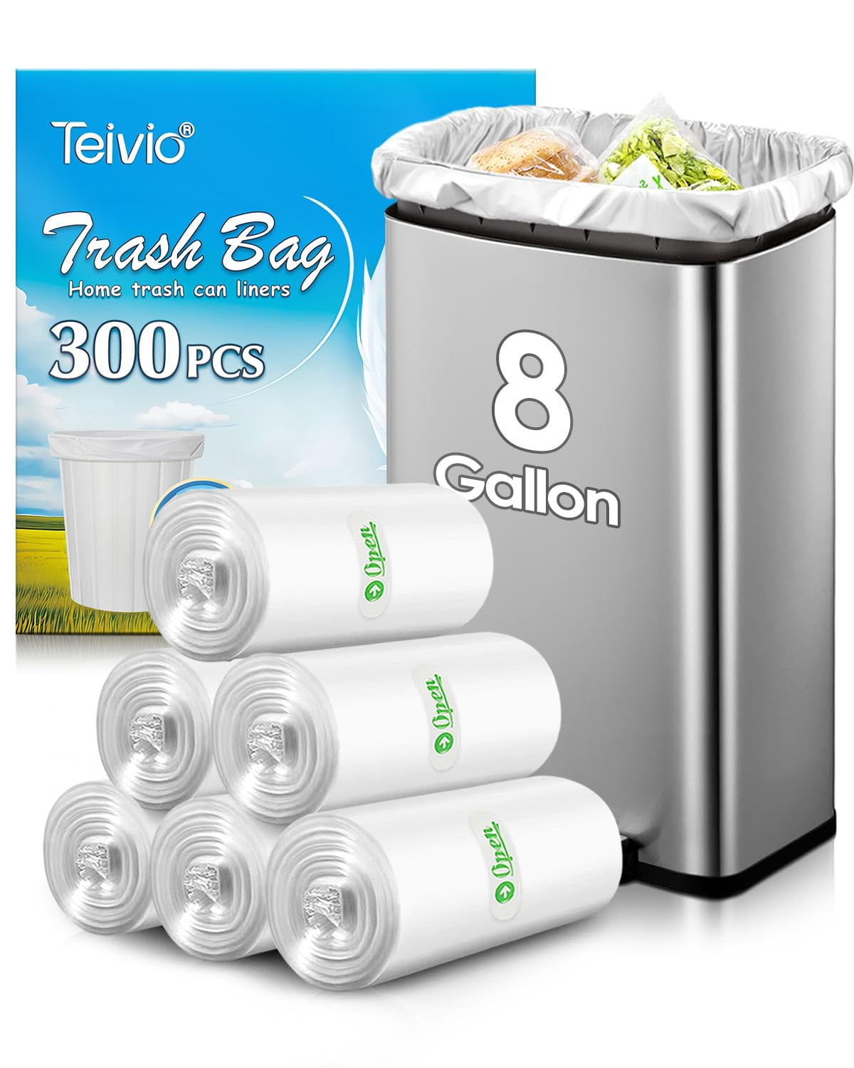 Teivio Trash Bags, 40-45 Gallon, 30 Count, Black, For Bathroom, Office ...