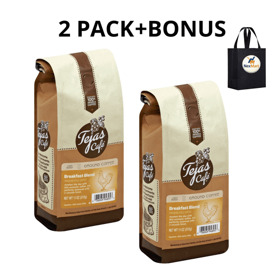 Tejas Cafe Breakfast Blend Light Roast Ground Coffee 11 oz 2 PK+ Bonus