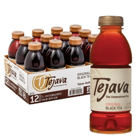 Tejava Original Unsweetened Black Iced Tea, 12 Pack, 16.9oz PET Bottles, Non-GMO, Kosher, No Sugar or Sweeteners, No calories, No Preservatives, Brewed in Small Batches