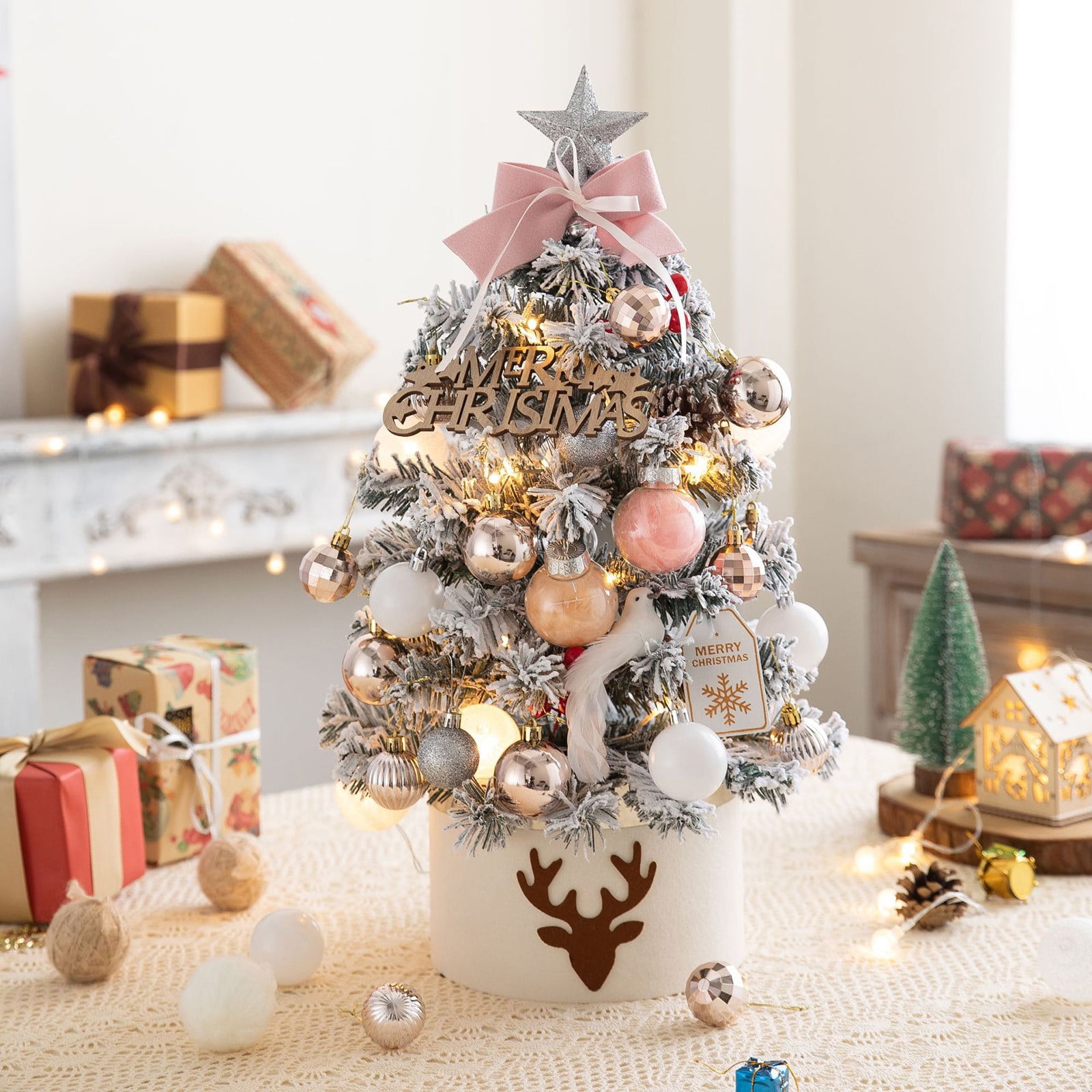 Tejiojio 17.72/23.62 Inch Lighted Mini Mother's Day Tree Small Desktop