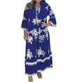 thumbnail image 1 of Tejiojio 2024 Fall Long Sleeve Maxi Dress for Women Trendy Plus Size Cotton Linen Dress for Older Women Trendy Solid Color Long Sleeve V-Neck Mid-Calf Dress, 1 of 6