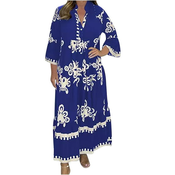 Tejiojio 2024 Fall Long Sleeve Maxi Dress for Women Trendy Plus Size Cotton Linen Dress for Older Women Trendy Solid Color Long Sleeve V-Neck Mid-Calf Dress