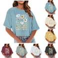 thumbnail image 1 of Tejiojio 2025 Fashion Women Summer/Spring Round-Neck T-Shirt/Short Sleeve Casual Printing Crew-neckon Blouse Tops Loose Boho Shirts for Women, 1 of 6