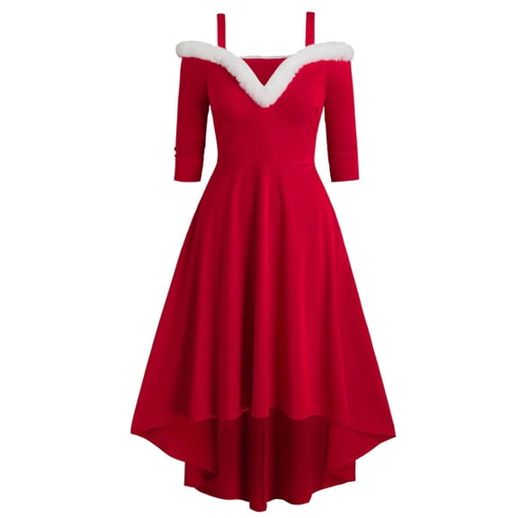 Tejiojio Christmas Costumes for Women,Women's Summer Mid-Sleeve Srapless Vintage Print Party Swing Dress