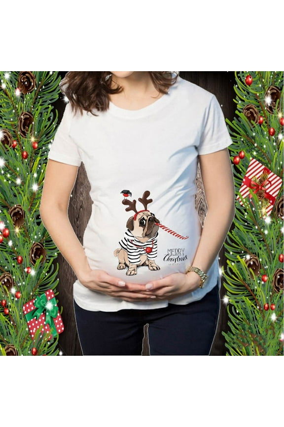 Christmas Matching Christmas T-shirt Elk Snowman Cartoon Print Maternity Clothing Short Sleeve Top Pregnancy T-shirt