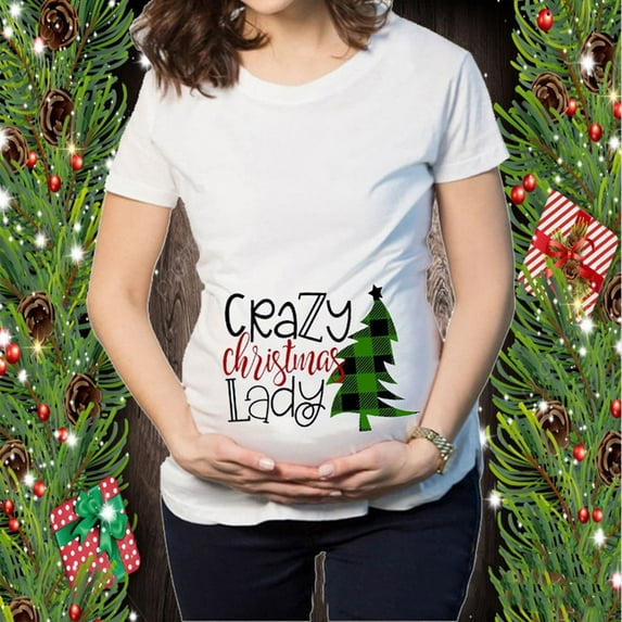 Tejiojio Christmas Matching Christmas T-shirt Elk Snowman Cartoon Print Maternity Clothing Short Sleeve Top Pregnancy T-shirt