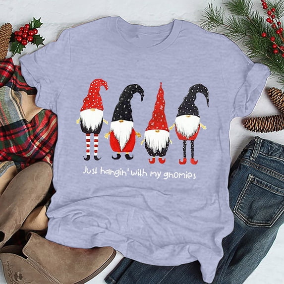 Tejiojio Christmas Matching Fashion Women Christmas Print Short Sleeves O-Neck Loose T-Shirt Blouse Tops