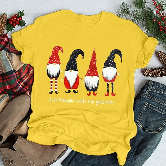 Tejiojio Christmas Matching Fashion Women Christmas Print Short Sleeves O-Neck Loose T-Shirt Blouse Tops