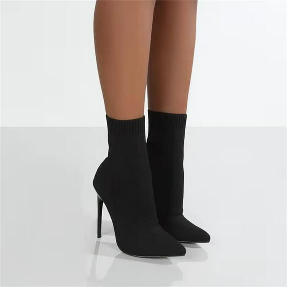 Tejiojio Clearance Autumn And Winter New Heel Over The Knee Boots Flying Woven Stretch Wool Sleeve Fish Mouth Women's Boots