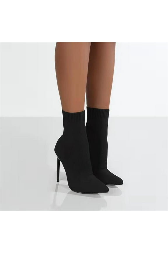 Clearance Autumn And Winter New Heel Over The Knee Boots Flying Woven Stretch Wool Sleeve Fish Mouth Women's Boots