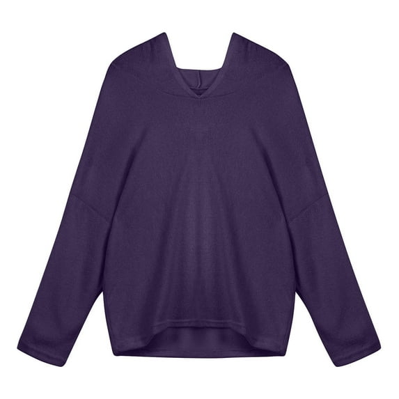 Tejiojio Clearance Basic Solid Color V-neck Sweater Women Fashion Loose Large Size Solid Color Hood Long Sleeves Sweater Tops