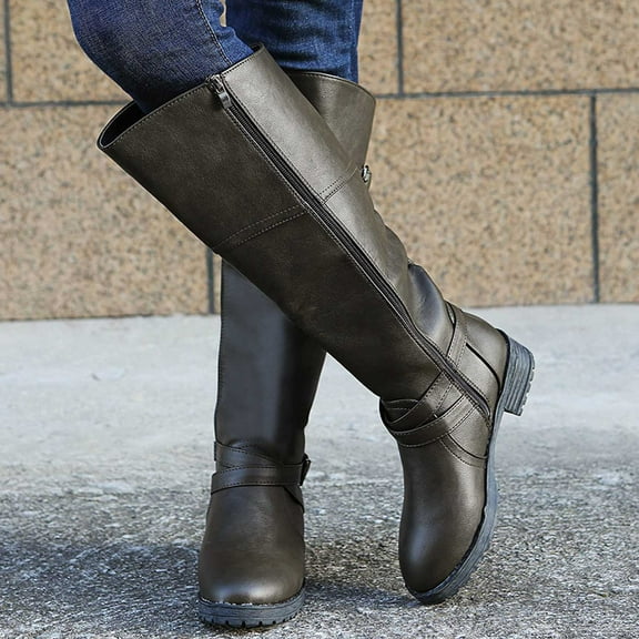 Tejiojio Fashion Large Size Boots Women Autumn Long Tube Low Heeled Shoes Boots Pointed Boots Knight Boots