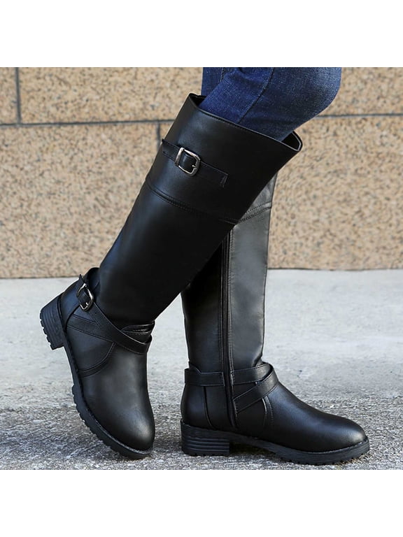 Clearance Fashion Large Size Boots Women Autumn Long Tube Low Heeled Shoes Boots Pointed Boots Knight Boots