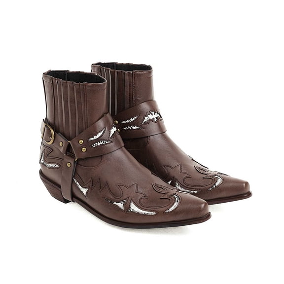Tejiojio Clearance Fashion Large Size Winter Western Boots For Men's Boots Embroidery Boots Mid Calf Chunky Heel Retro Pointed Boots