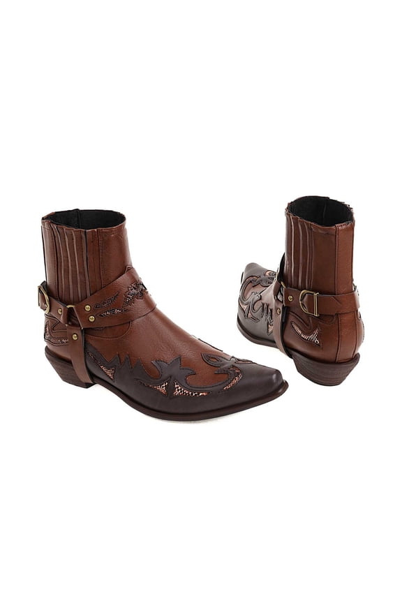 Clearance Fashion Large Size Winter Western Boots For Men's Boots Embroidery Boots Mid Calf Chunky Heel Retro Pointed Boots