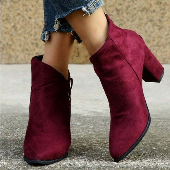Tejiojio Clearance Fashion Women Casual Suede Thick Heel Pointed Bare Boots Back Zipper Solid High Heel Shoes
