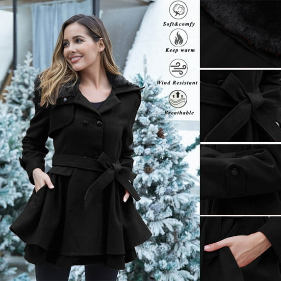 Tejiojio Clearance Jackets Women Faux Wool Warm Slim Coat Jacket Thick-Parka Overcoat Long Winter Outwear