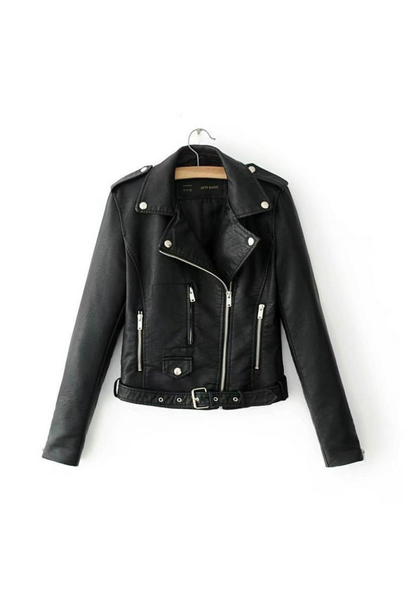 Clearance Jackets Women Ladies Lapel Motor Jacket Coat Zip Biker Short Punk Cropped Tops