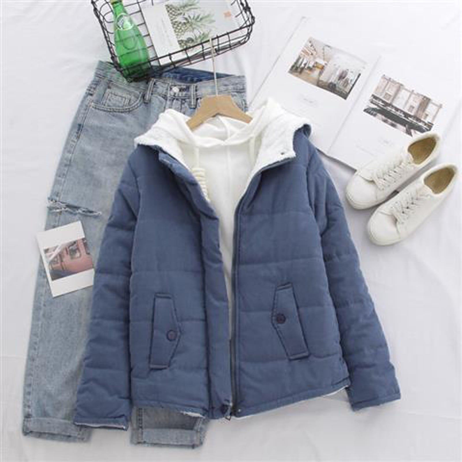Tejiojio Clearance Jackets Women Lamb Wool Coat Winter Short Small Padded Jacket Plus Velvet