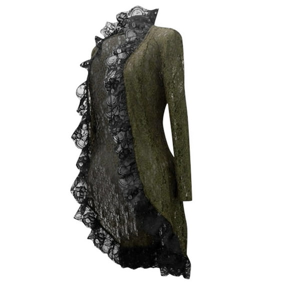 Tejiojio Clearance Jackets Women Vintage Long-sleeved waist Back Bandage Lace Stitching Jacket OverCoat