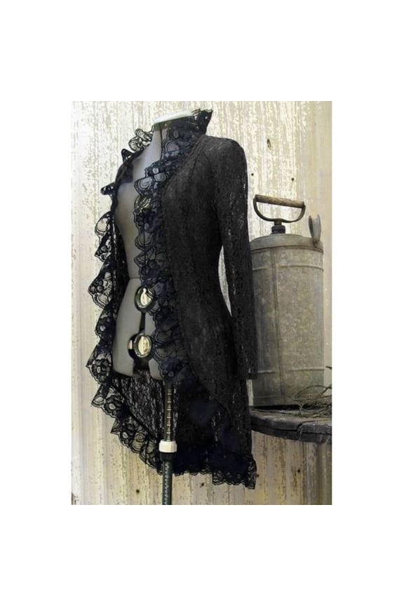 Jackets Women Vintage Long-sleeved waist Back Bandage Lace Stitching Jacket OverCoat