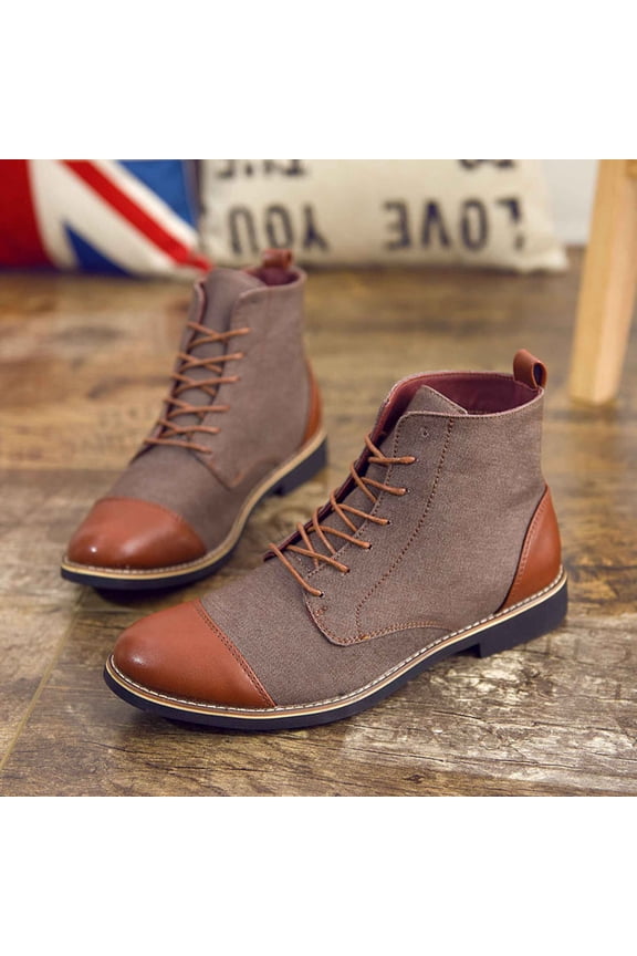 Clearance Pointed Toe Men's New Casual Lace-up Mid Calf Men's Boots
