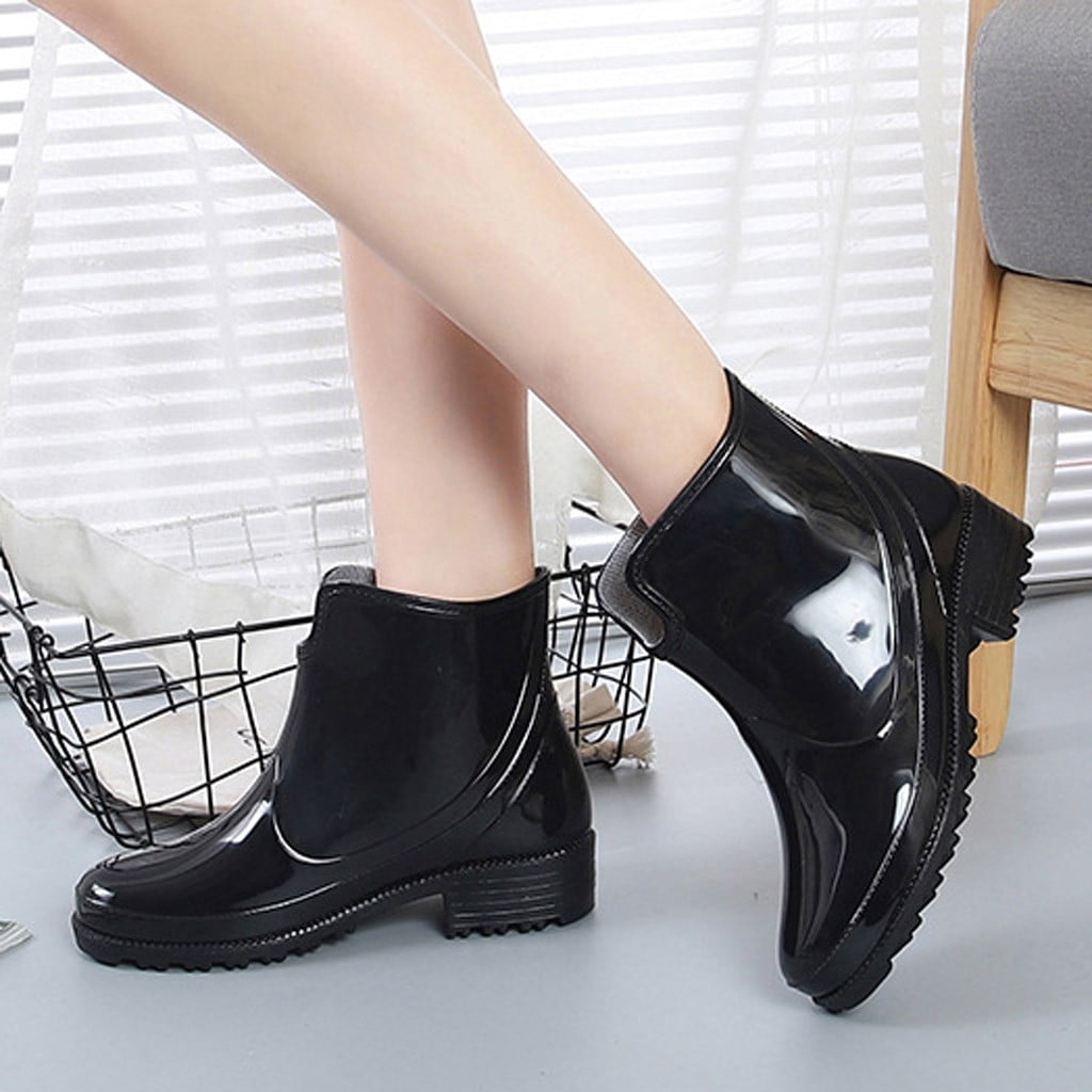 Punk Style Black Patent Leather Silver Chain Ankle Boots Ankle
