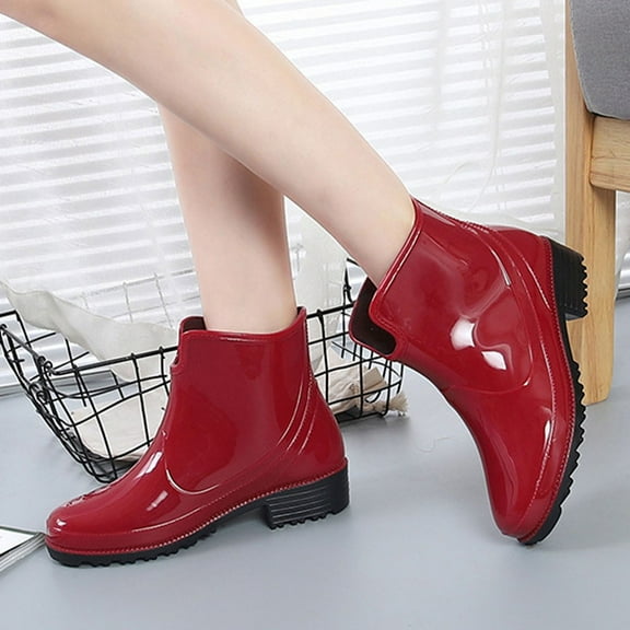 Tejiojio Clearance Punk Style Ankle Rain Boots Women Non-Slip Rain Boots Outdoor Rubber Water Shoes